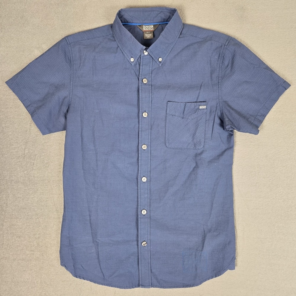 Outdoor Research Shirt Mens Small Blue Textured TISBURY Button Up Short Sleeve